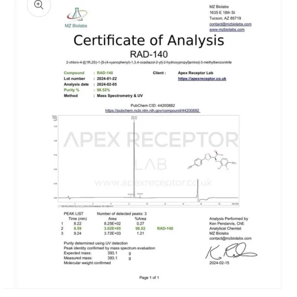 RAD140 (Testolone) 25mg/30ml – Apex Receptor - Afbeelding 2